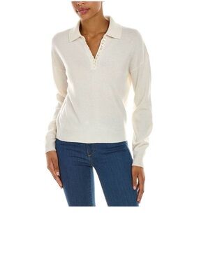 Theory Ivory Collared V-Neck Button Pullover 100%cashmere Sweater size S